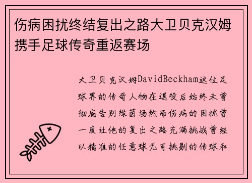伤病困扰终结复出之路大卫贝克汉姆携手足球传奇重返赛场